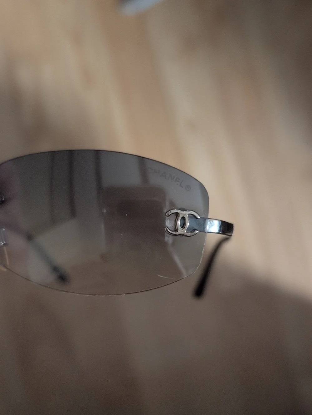 CHANEL Vintage Rimless Sunglasses 4002 - Silver Frames with Blue Gray Lenses